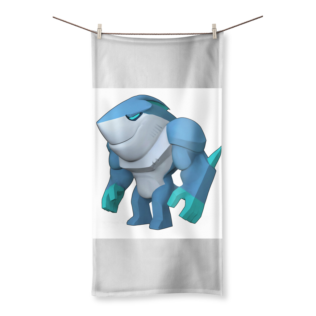 Ice Shark Sublimation All Over Towel featuring vibrant prints on one side and soft cotton backing on the other, available in multiple sizes.