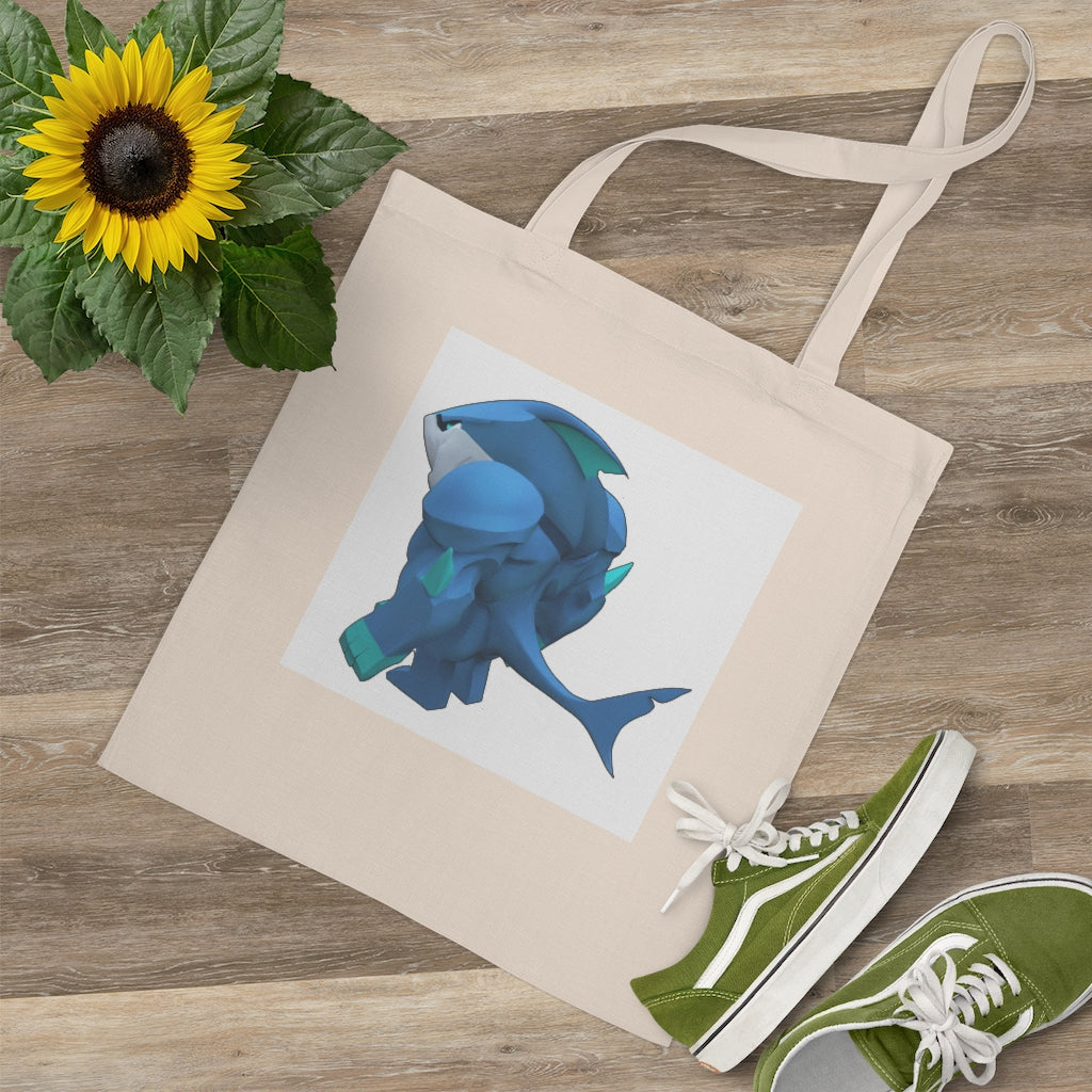 Ice Shark Tote Bag made of 100% cotton with long handles and cross stitching, available in multiple colors.