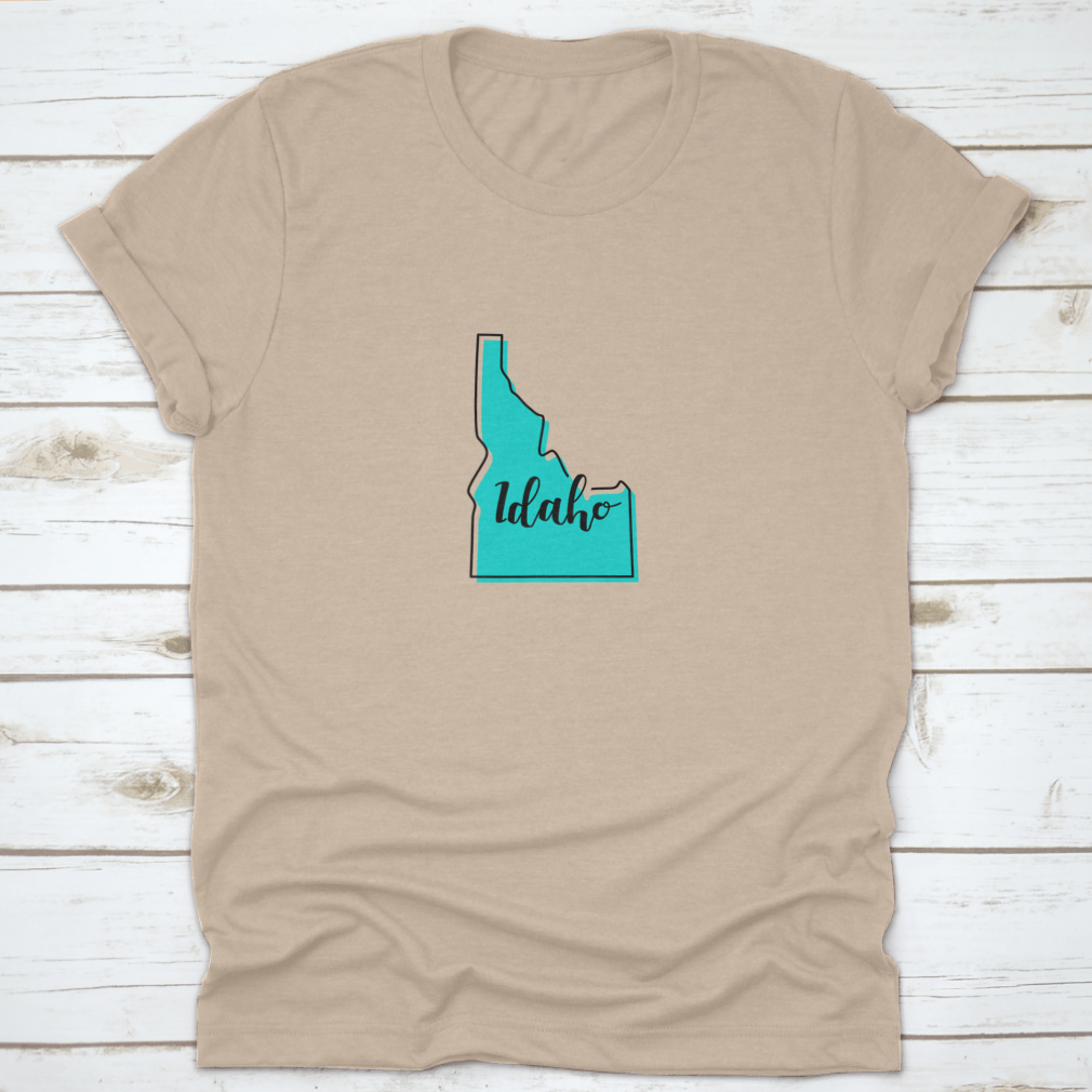 Idaho Map Travel Destination City Vector Design Shirt displayed on a hanger, showcasing its unique design and fabric texture.