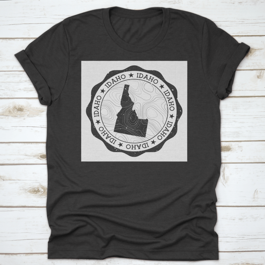 Idaho Outdoor Stamp Round Sticker featuring a detailed map of Idaho state, perfect for outdoor enthusiasts and personalizing gear.