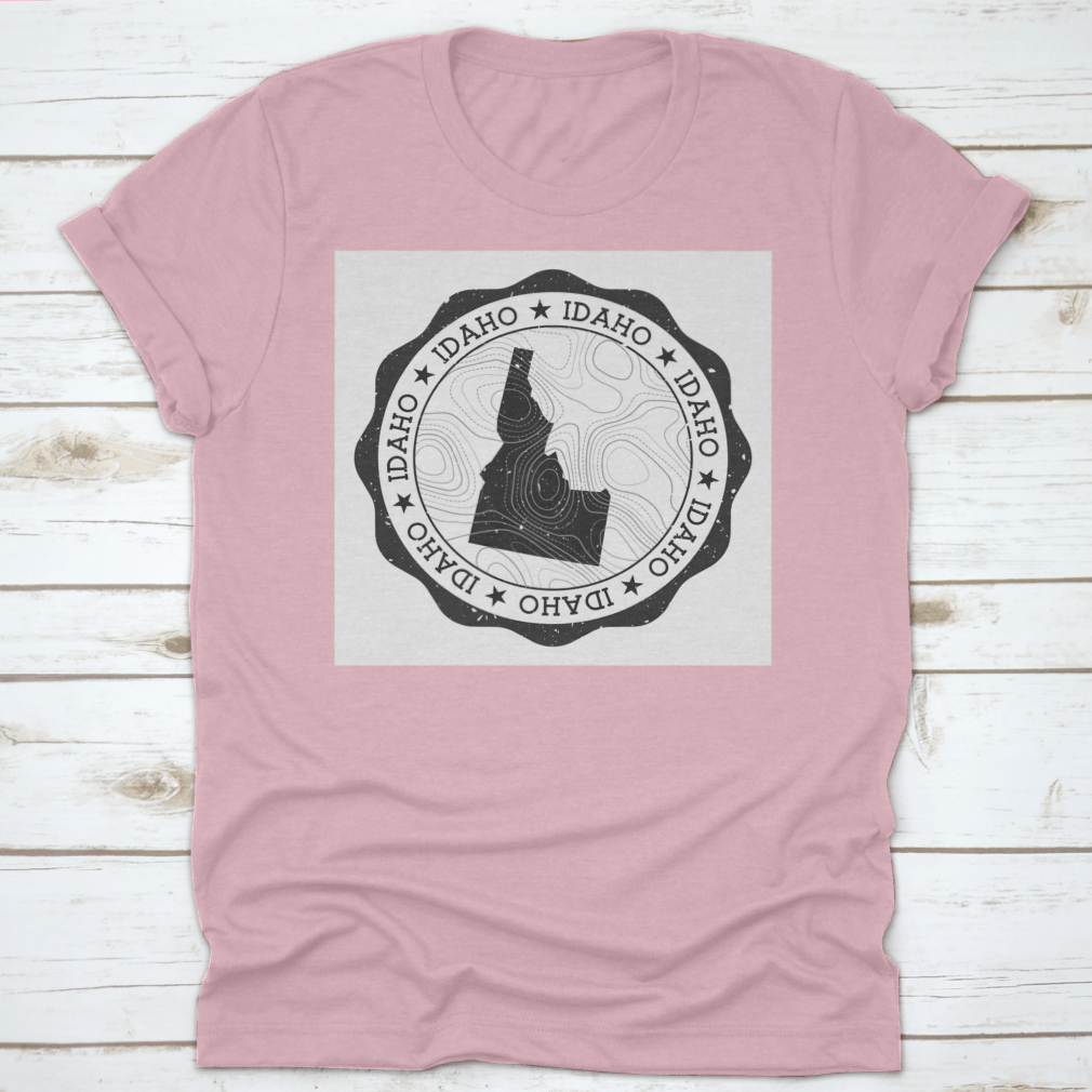 Idaho Outdoor Stamp Round Sticker featuring a detailed map of Idaho state, perfect for outdoor enthusiasts and personalizing gear.