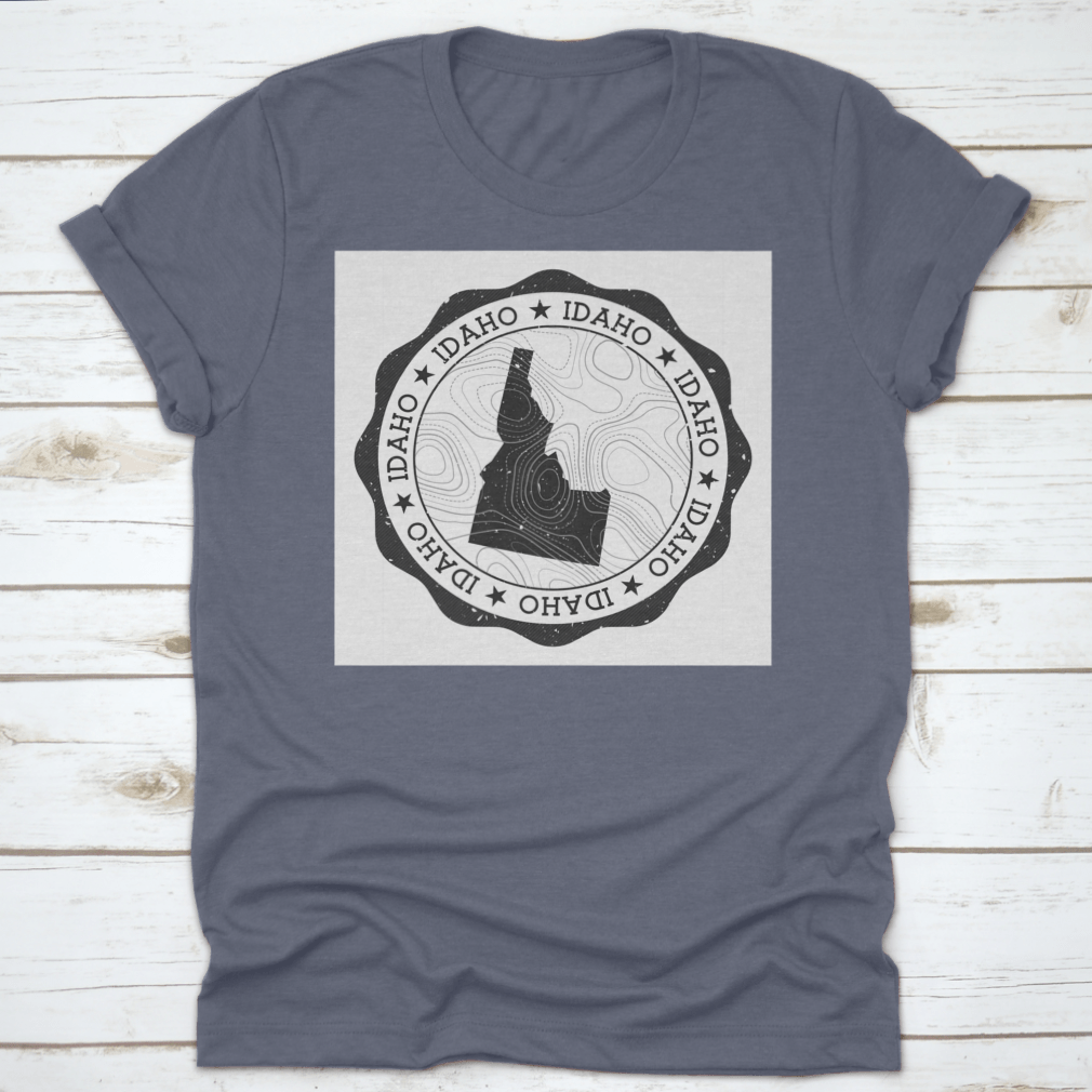 Idaho Outdoor Stamp Round Sticker featuring a detailed map of Idaho state, perfect for outdoor enthusiasts and personalizing gear.