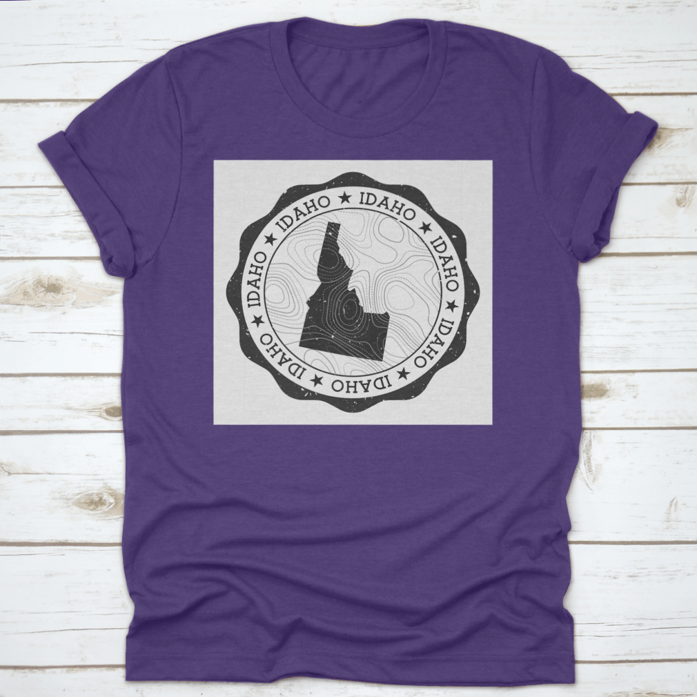 Idaho Outdoor Stamp Round Sticker featuring a detailed map of Idaho state, perfect for outdoor enthusiasts and personalizing gear.