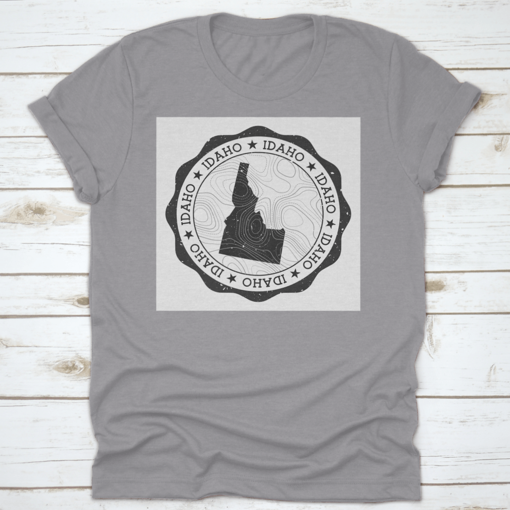 Idaho Outdoor Stamp Round Sticker featuring a detailed map of Idaho state, perfect for outdoor enthusiasts and personalizing gear.