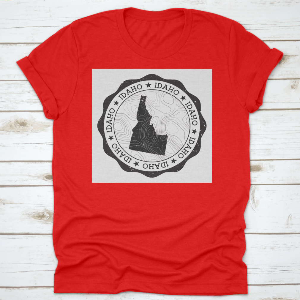 Idaho Outdoor Stamp Round Sticker featuring a detailed map of Idaho state, perfect for outdoor enthusiasts and personalizing gear.