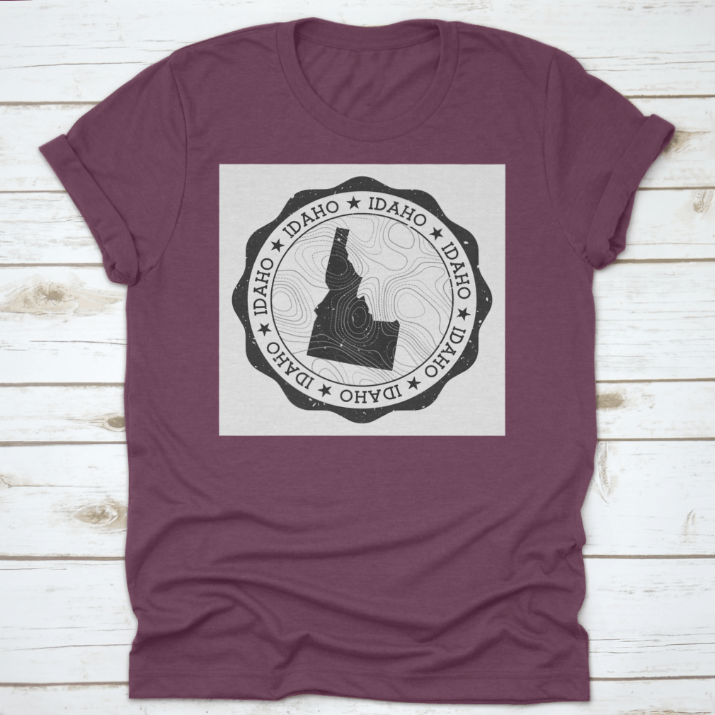 Idaho Outdoor Stamp Round Sticker featuring a detailed map of Idaho state, perfect for outdoor enthusiasts and personalizing gear.