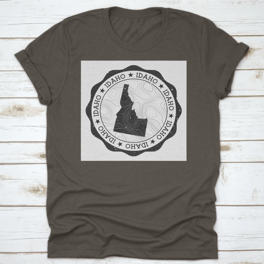 Idaho Outdoor Stamp Round Sticker featuring a detailed map of Idaho state, perfect for outdoor enthusiasts and personalizing gear.