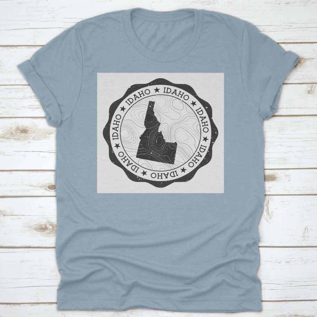 Idaho Outdoor Stamp Round Sticker featuring a detailed map of Idaho state, perfect for outdoor enthusiasts and personalizing gear.