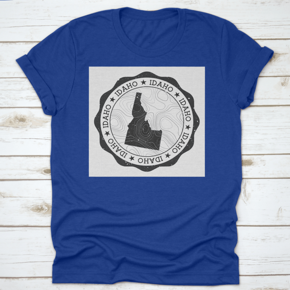 Idaho Outdoor Stamp Round Sticker featuring a detailed map of Idaho state, perfect for outdoor enthusiasts and personalizing gear.