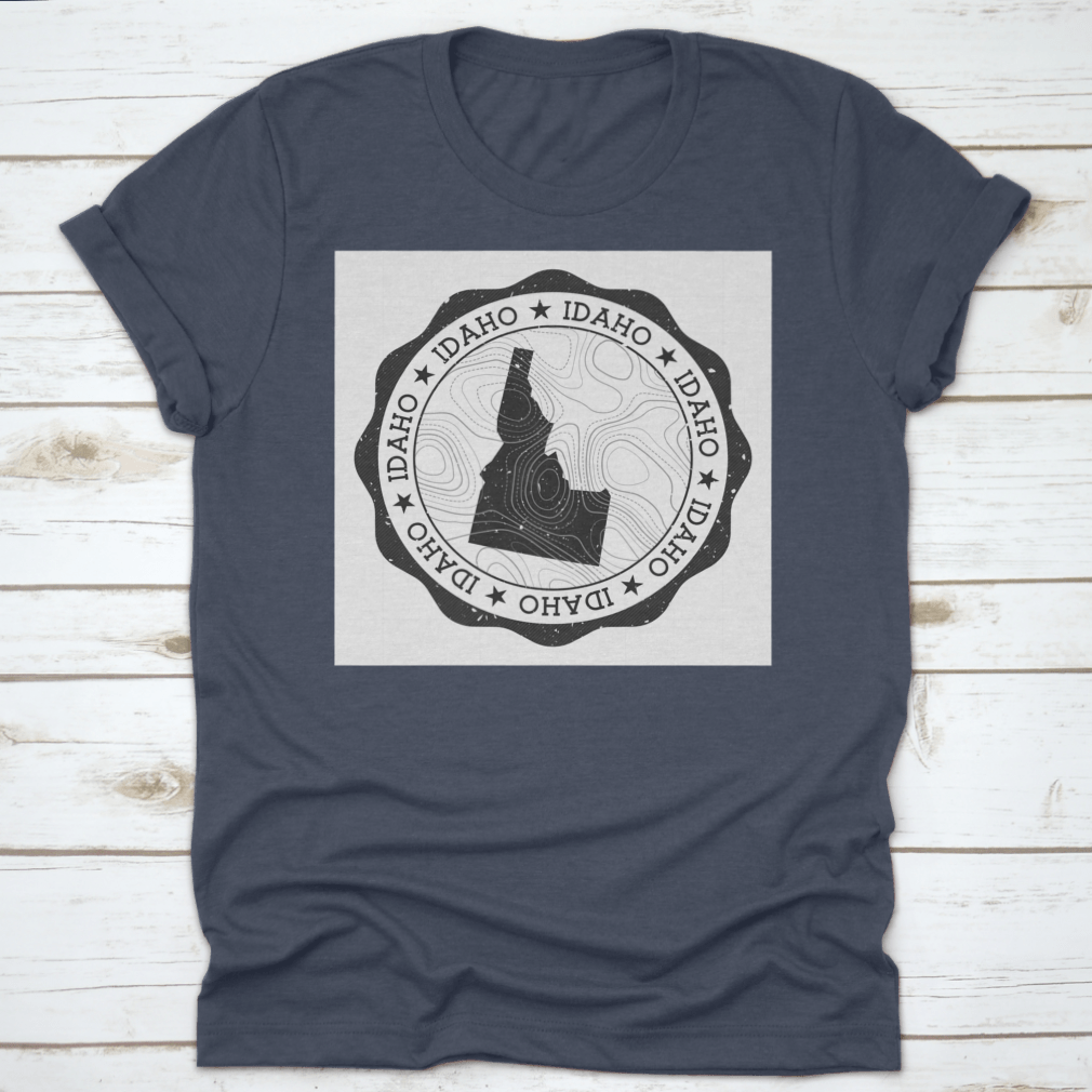 Idaho Outdoor Stamp Round Sticker featuring a detailed map of Idaho state, perfect for outdoor enthusiasts and personalizing gear.