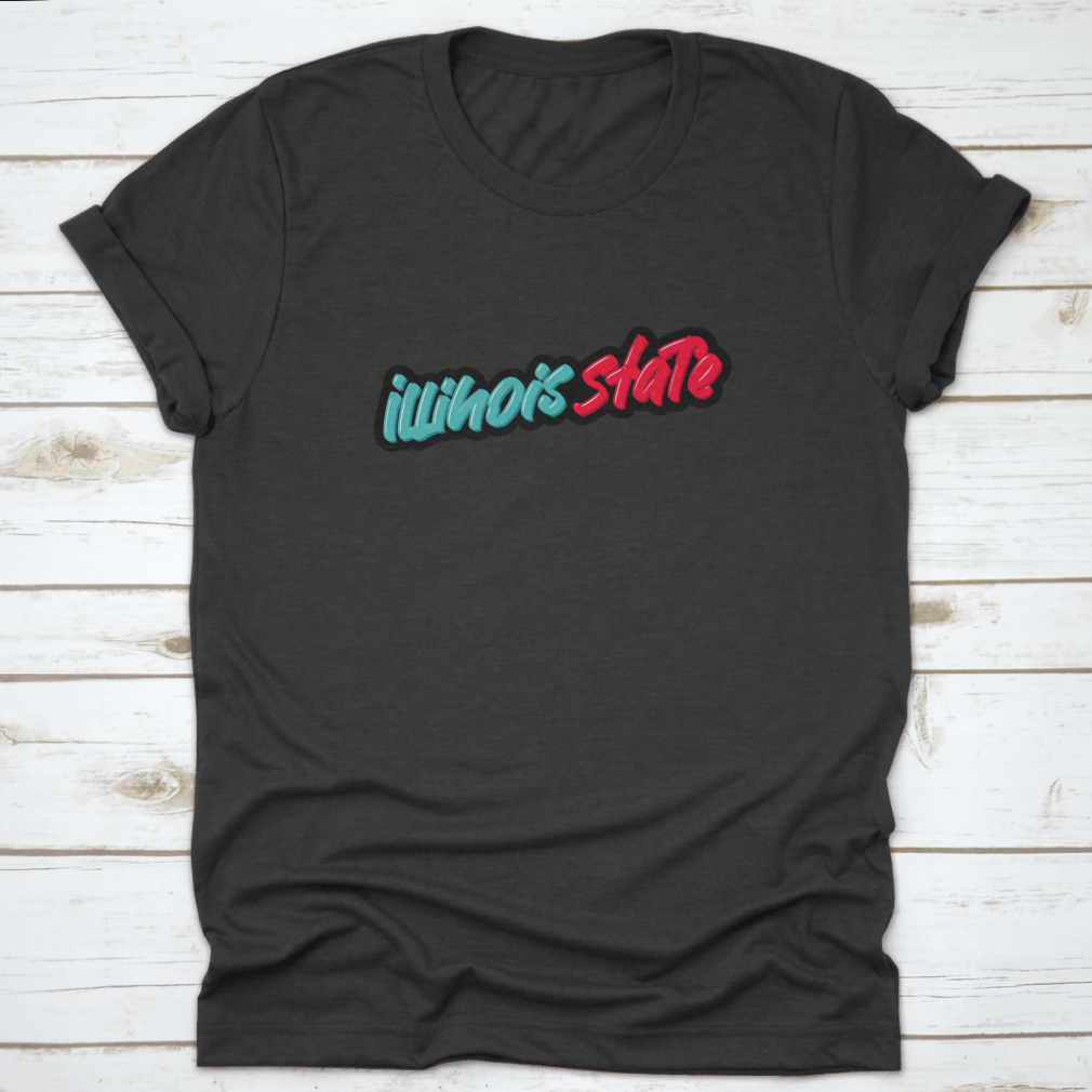 Illinois State Hand Drawn Modern Brush Lettering T-shirt in green and red, showcasing stylish design and comfortable fit.