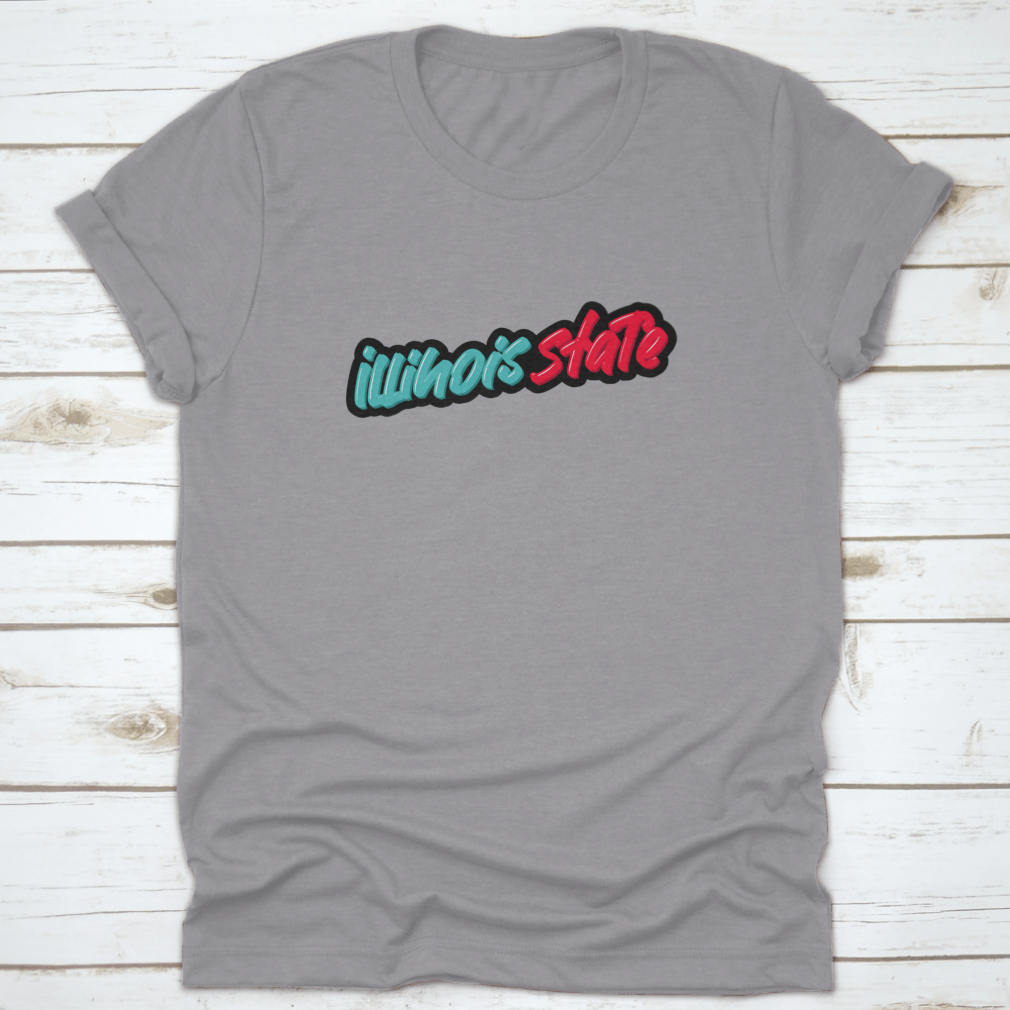 Illinois State Hand Drawn Modern Brush Lettering T-shirt in green and red, showcasing stylish design and comfortable fit.