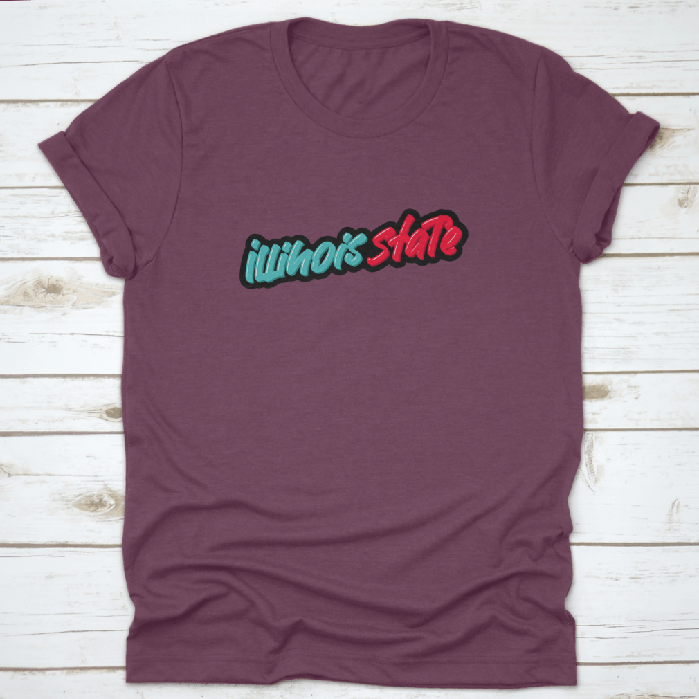 Illinois State Hand Drawn Modern Brush Lettering T-shirt in green and red, showcasing stylish design and comfortable fit.