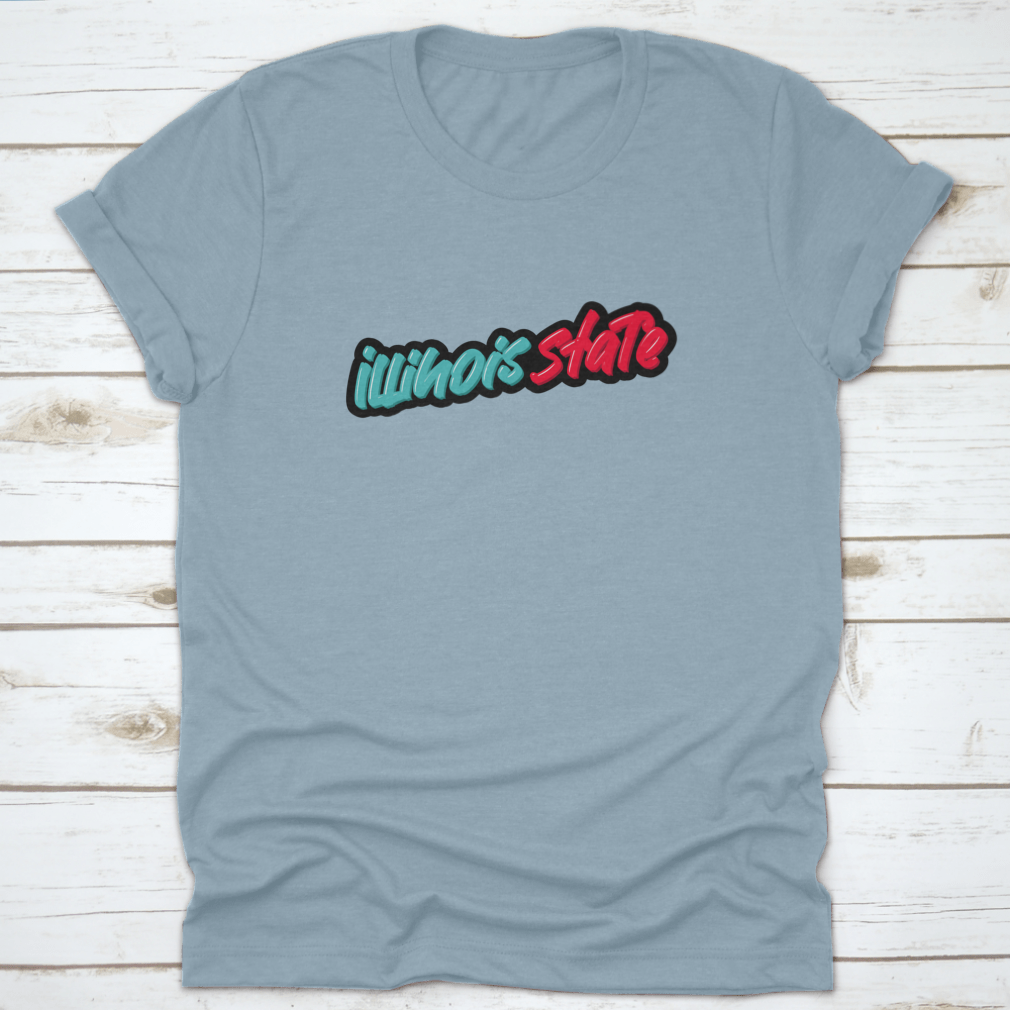 Illinois State Hand Drawn Modern Brush Lettering T-shirt in green and red, showcasing stylish design and comfortable fit.