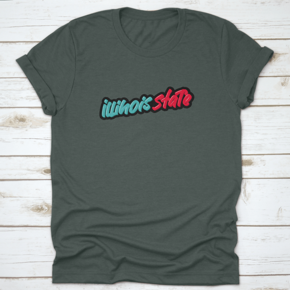 Illinois State Hand Drawn Modern Brush Lettering T-shirt in green and red, showcasing stylish design and comfortable fit.