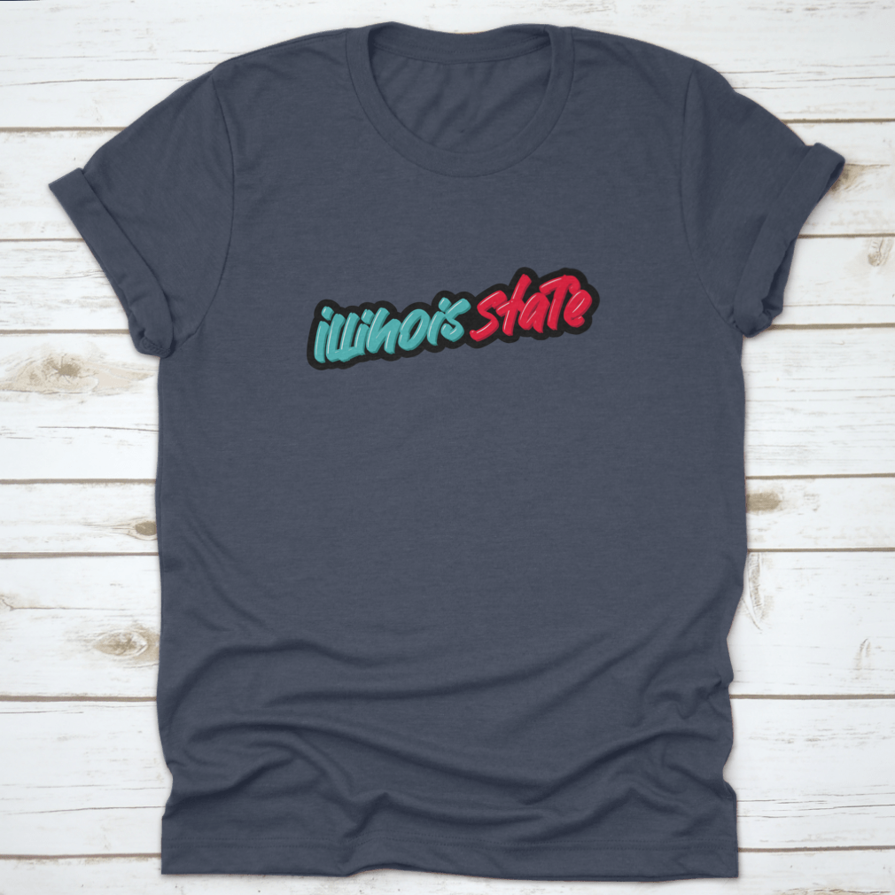 Illinois State Hand Drawn Modern Brush Lettering T-shirt in green and red, showcasing stylish design and comfortable fit.