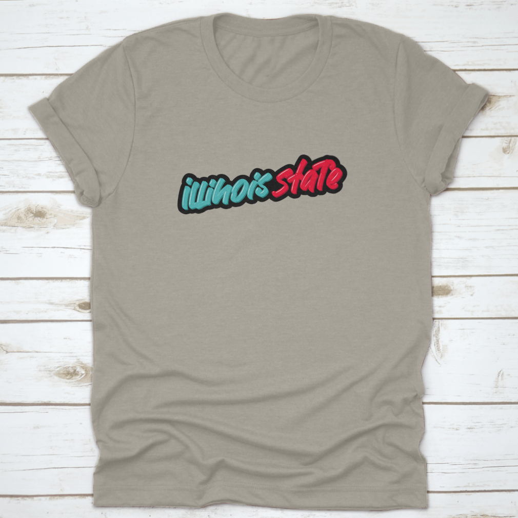 Illinois State Hand Drawn Modern Brush Lettering T-shirt in green and red, showcasing stylish design and comfortable fit.