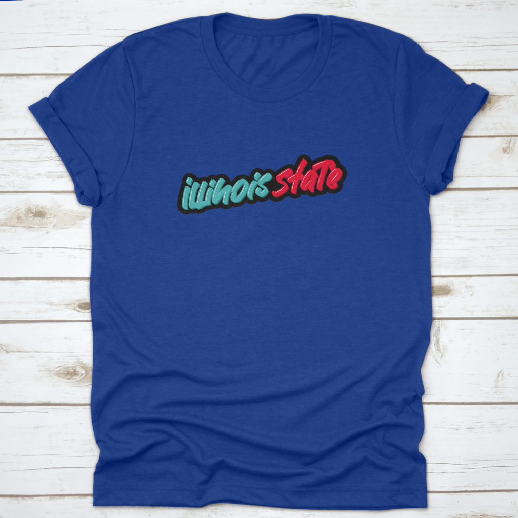 Illinois State Hand Drawn Modern Brush Lettering T-shirt in green and red, showcasing stylish design and comfortable fit.