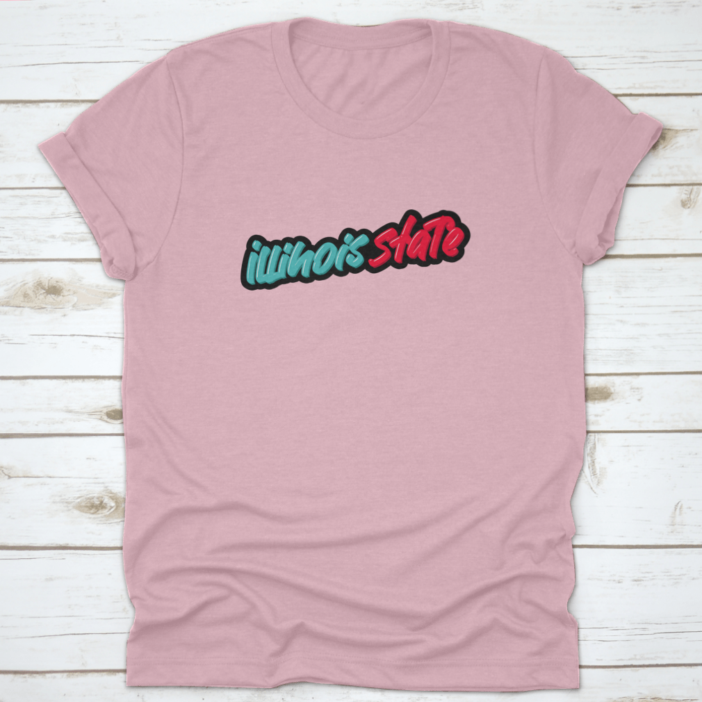 Illinois State Hand Drawn Modern Brush Lettering T-shirt in green and red, showcasing stylish design and comfortable fit.