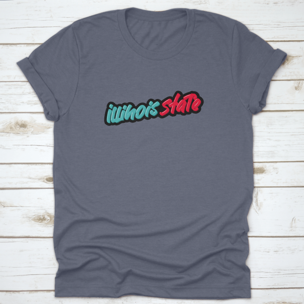 Illinois State Hand Drawn Modern Brush Lettering T-shirt in green and red, showcasing stylish design and comfortable fit.