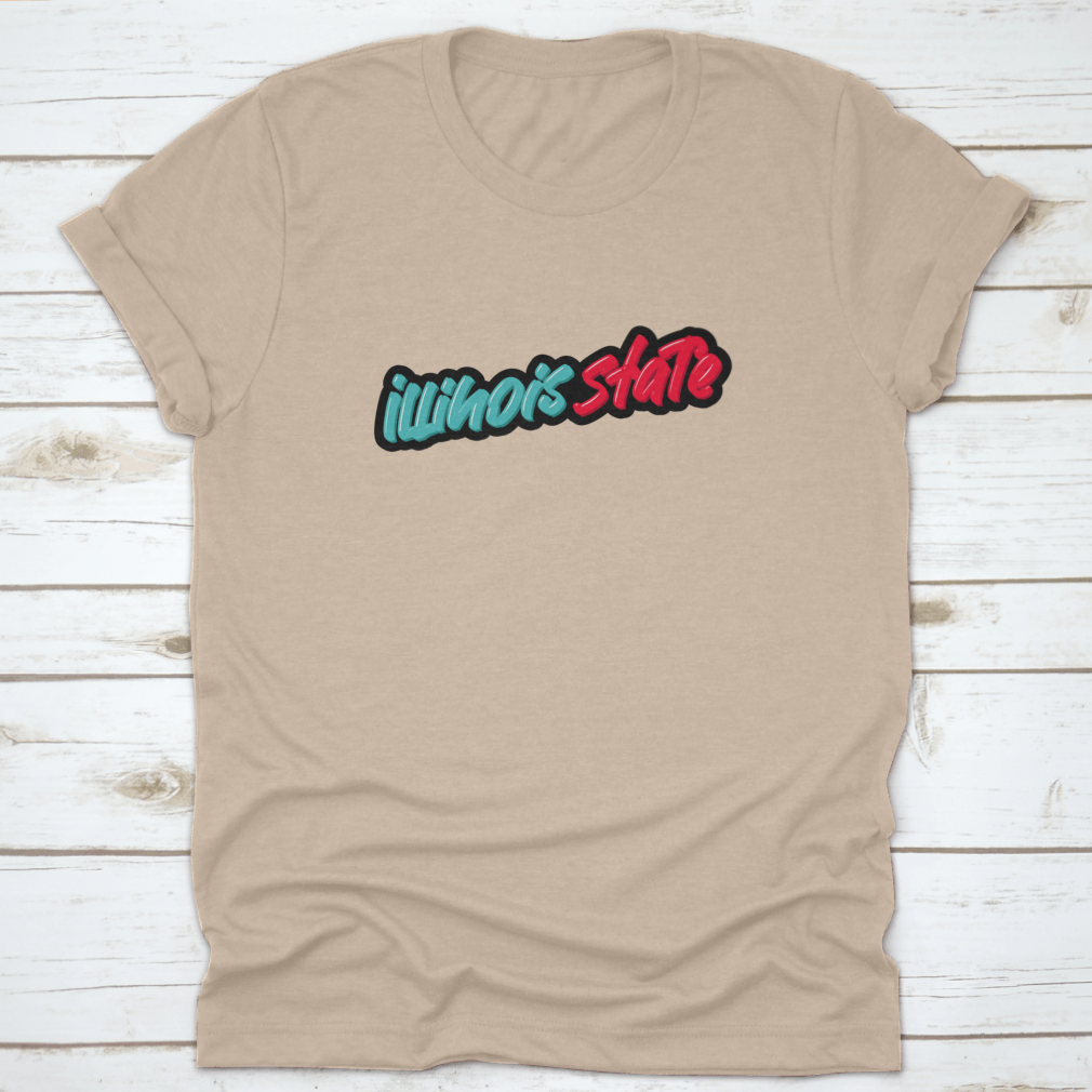 Illinois State Hand Drawn Modern Brush Lettering T-shirt in green and red, showcasing stylish design and comfortable fit.