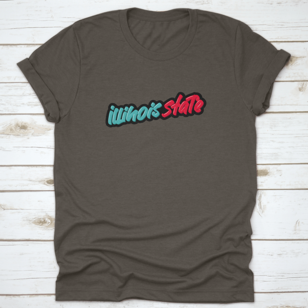 Illinois State Hand Drawn Modern Brush Lettering T-shirt in green and red, showcasing stylish design and comfortable fit.