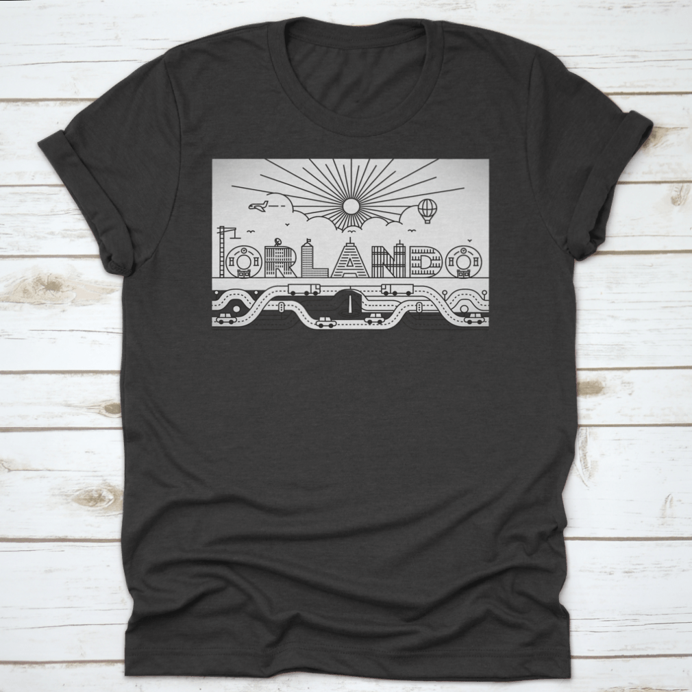 Orlando City Typography illustration featuring buildings and lettering on a cotton garment, showcasing vibrant colors and artistic design.