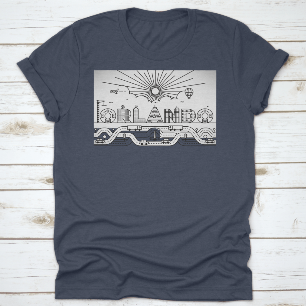 Orlando City Typography illustration featuring buildings and lettering on a cotton garment, showcasing vibrant colors and artistic design.