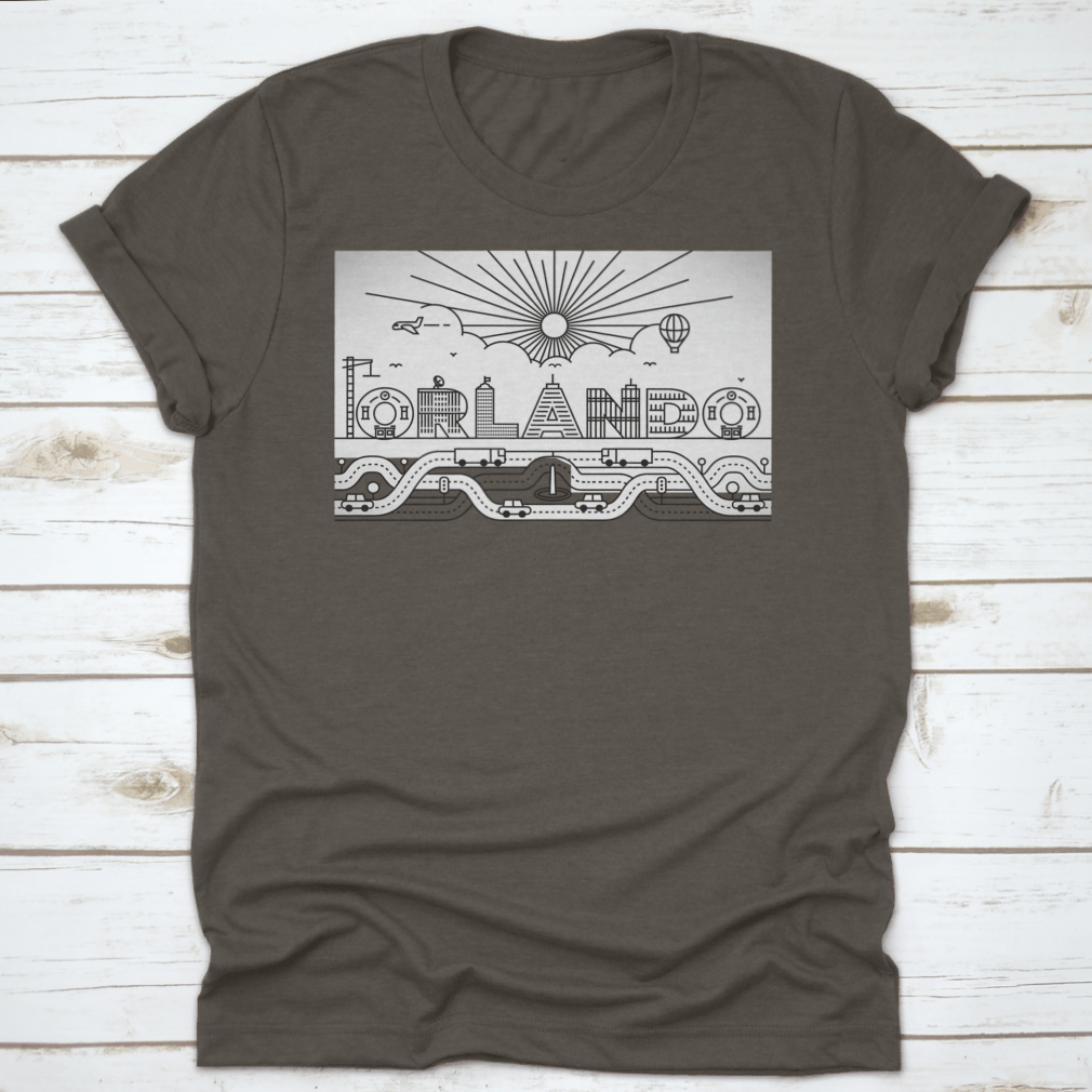 Orlando City Typography illustration featuring buildings and lettering on a cotton garment, showcasing vibrant colors and artistic design.