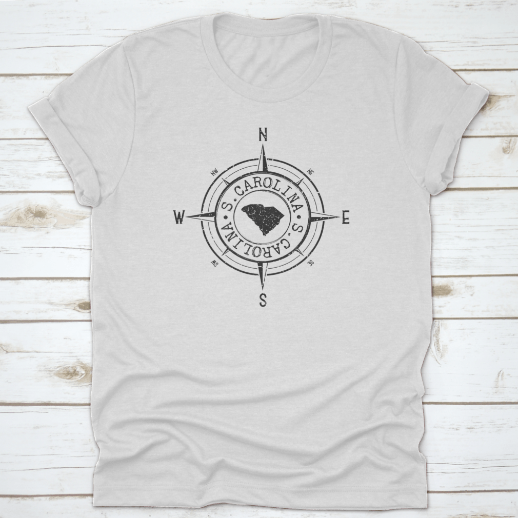 Illustration of South Carolina featuring a travel stamp map design, showcasing iconic symbols and landmarks.