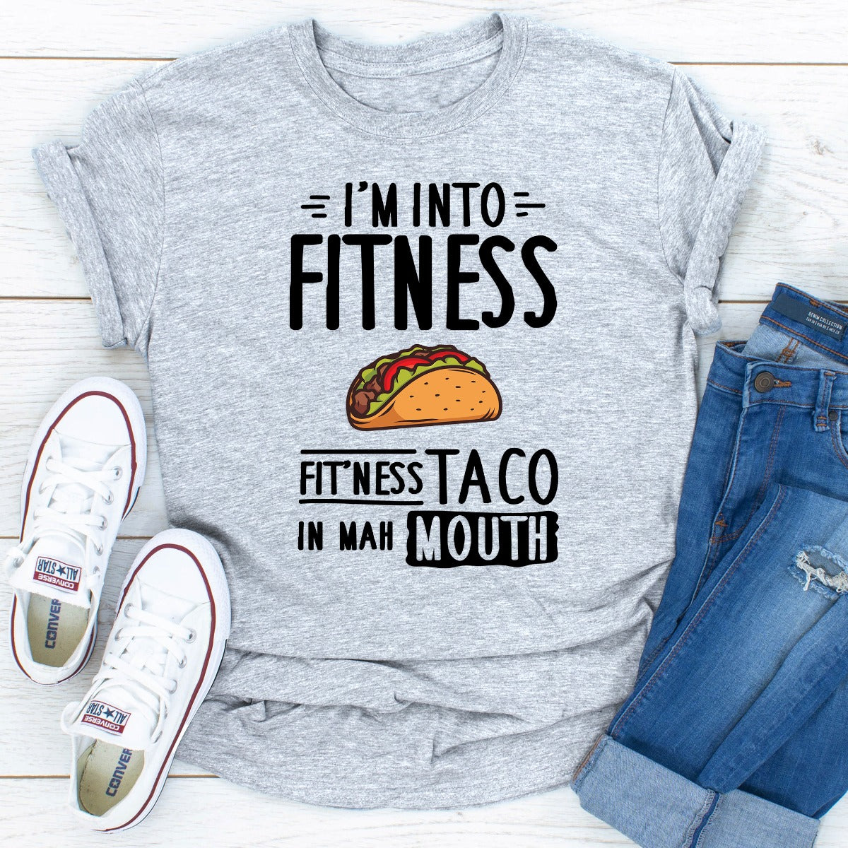 I'm Into Fitness T-Shirt made of soft ring-spun cotton, featuring double stitching for durability and a stylish design.