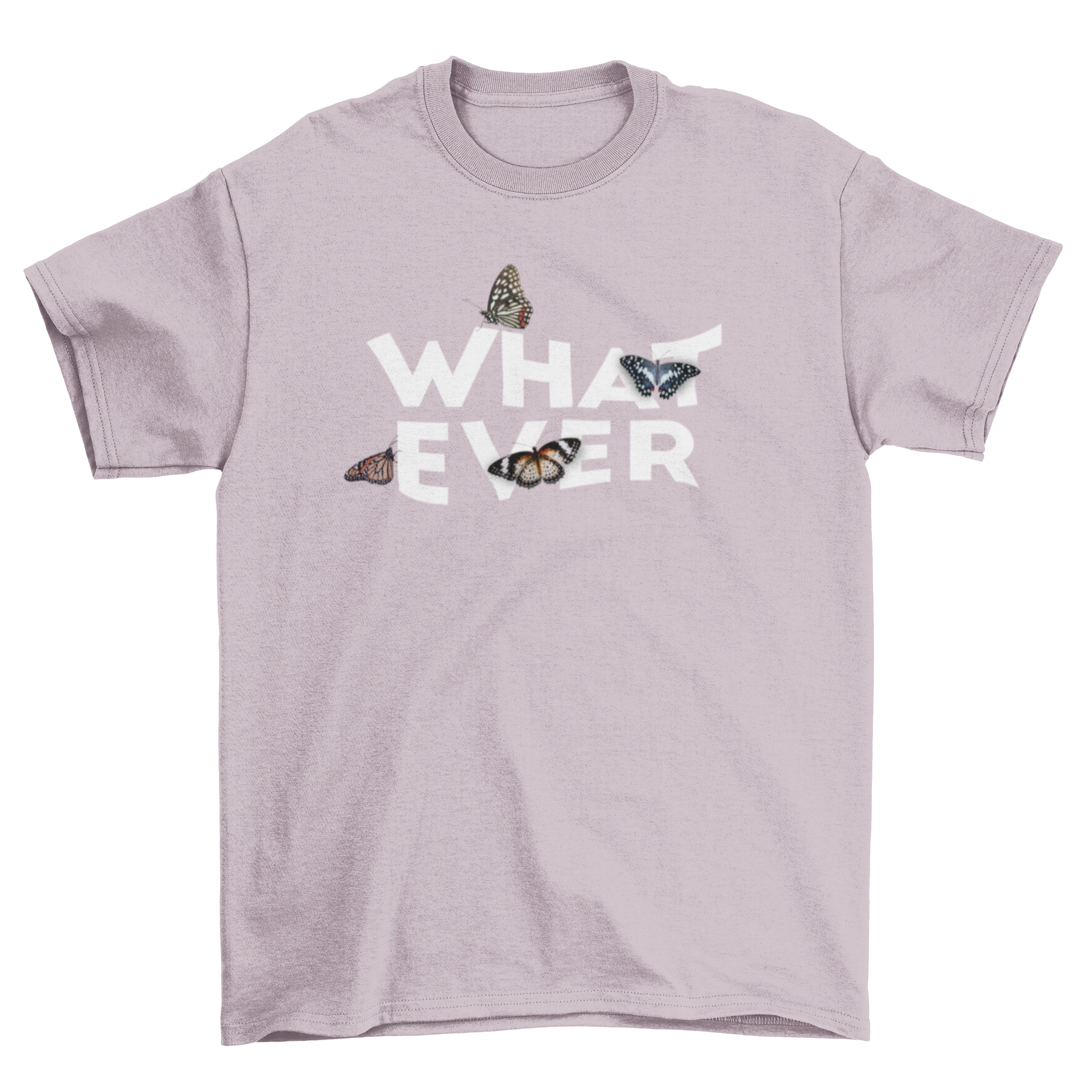 Incredible Cool Sassy Insect Bug Quote t-shirt featuring butterflies and the word 'Whatever' in a vibrant photographic style.