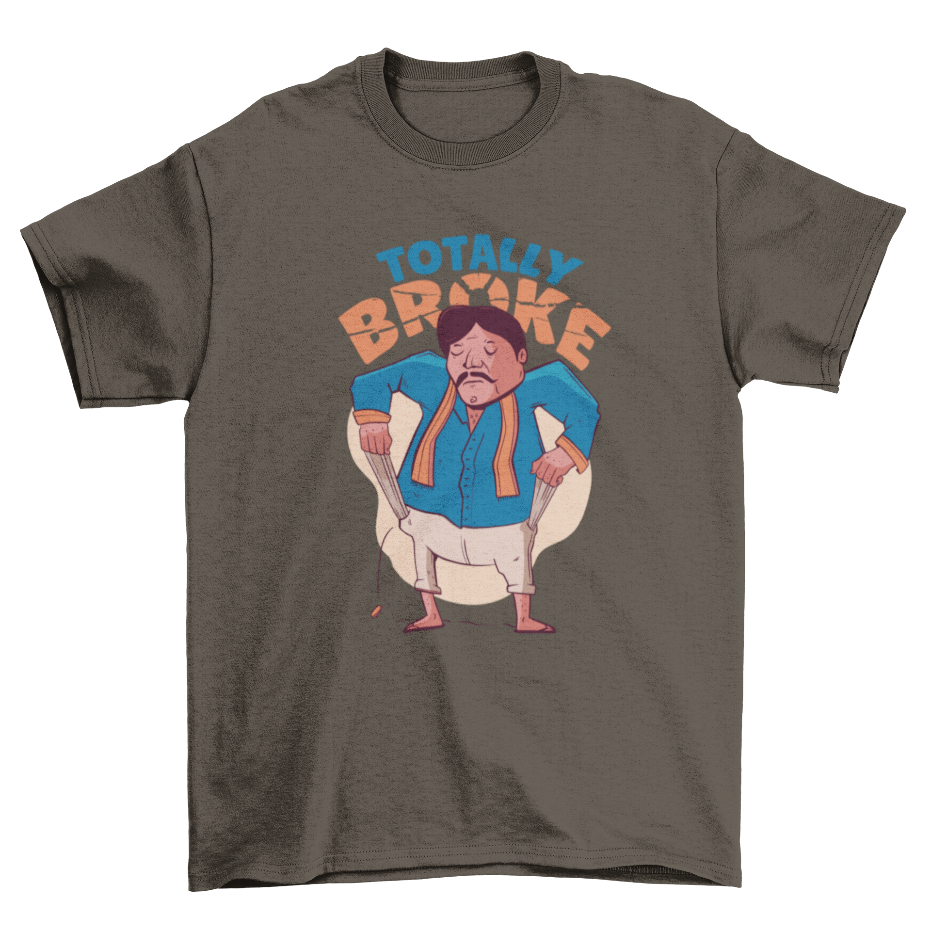 Indian Character Quote T-shirt featuring a humorous design with the quote 'TOTALLY BROKE'.