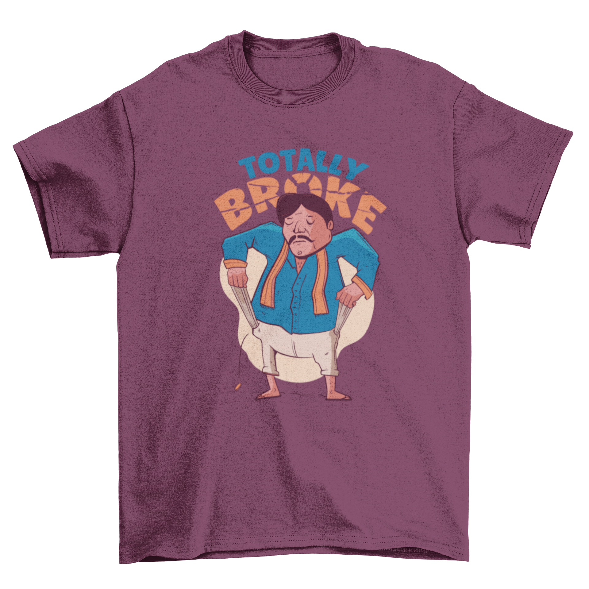 Indian Character Quote T-shirt featuring a humorous design with the quote 'TOTALLY BROKE'.