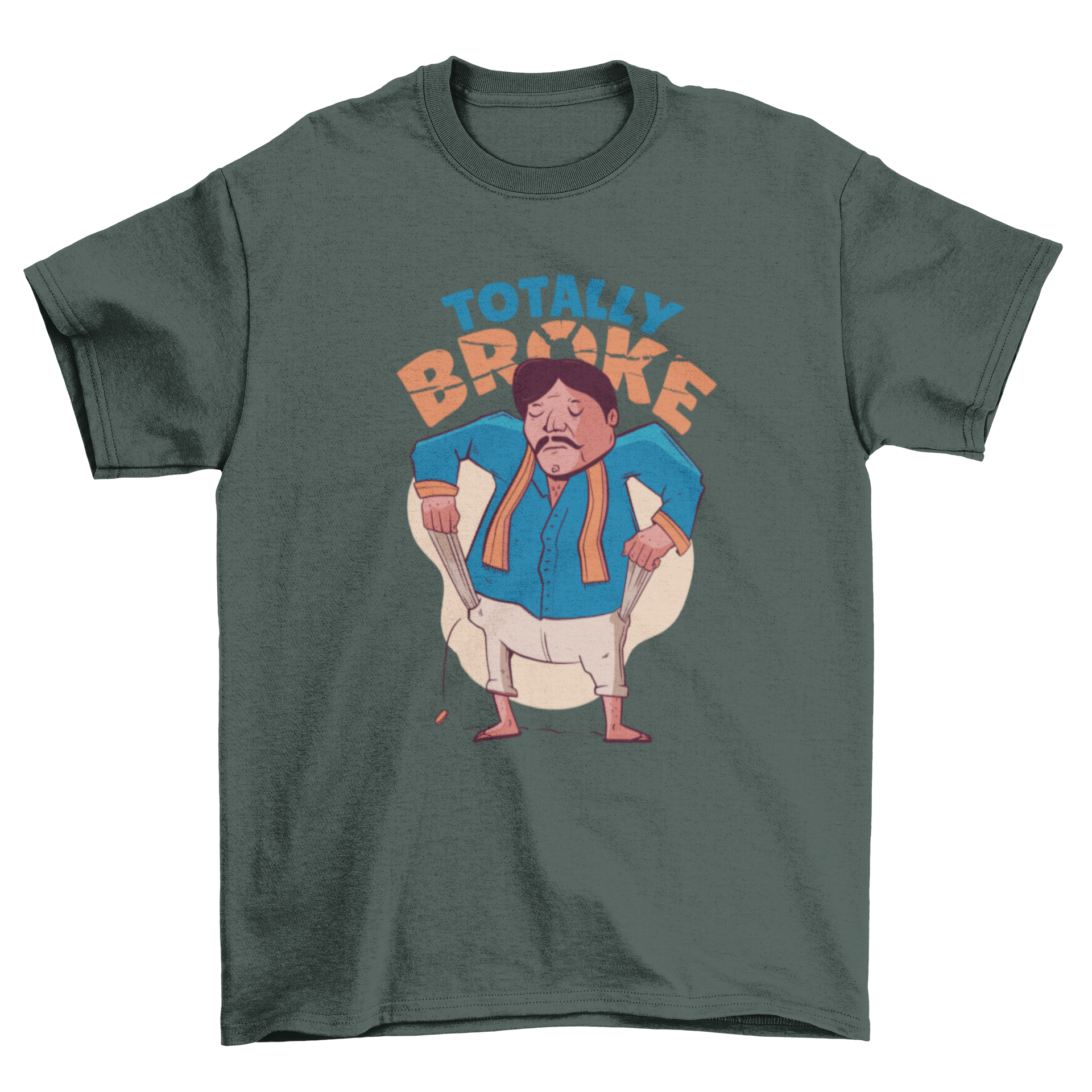 Indian Character Quote T-shirt featuring a humorous design with the quote 'TOTALLY BROKE'.