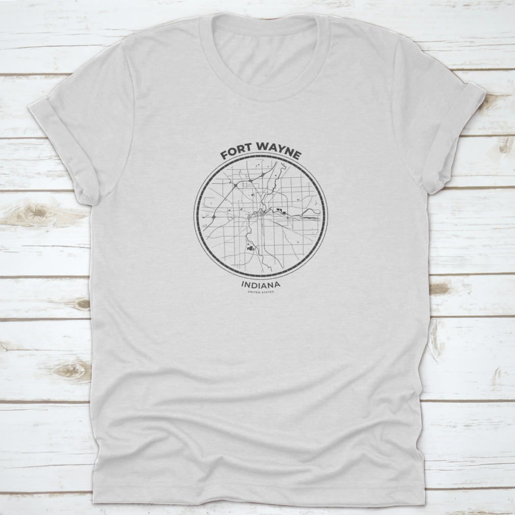 Indiana Map Badge of Fort Wayne featuring typography label and emblem design, showcasing local pride.