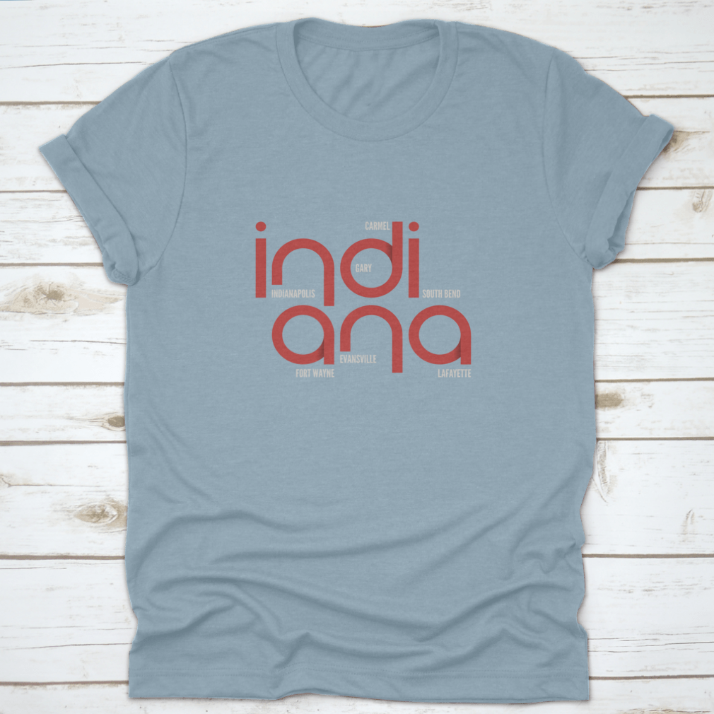 A trendy Indiana State Typography shirt featuring a fascinating illustration art design, made from 100% cotton for comfort.