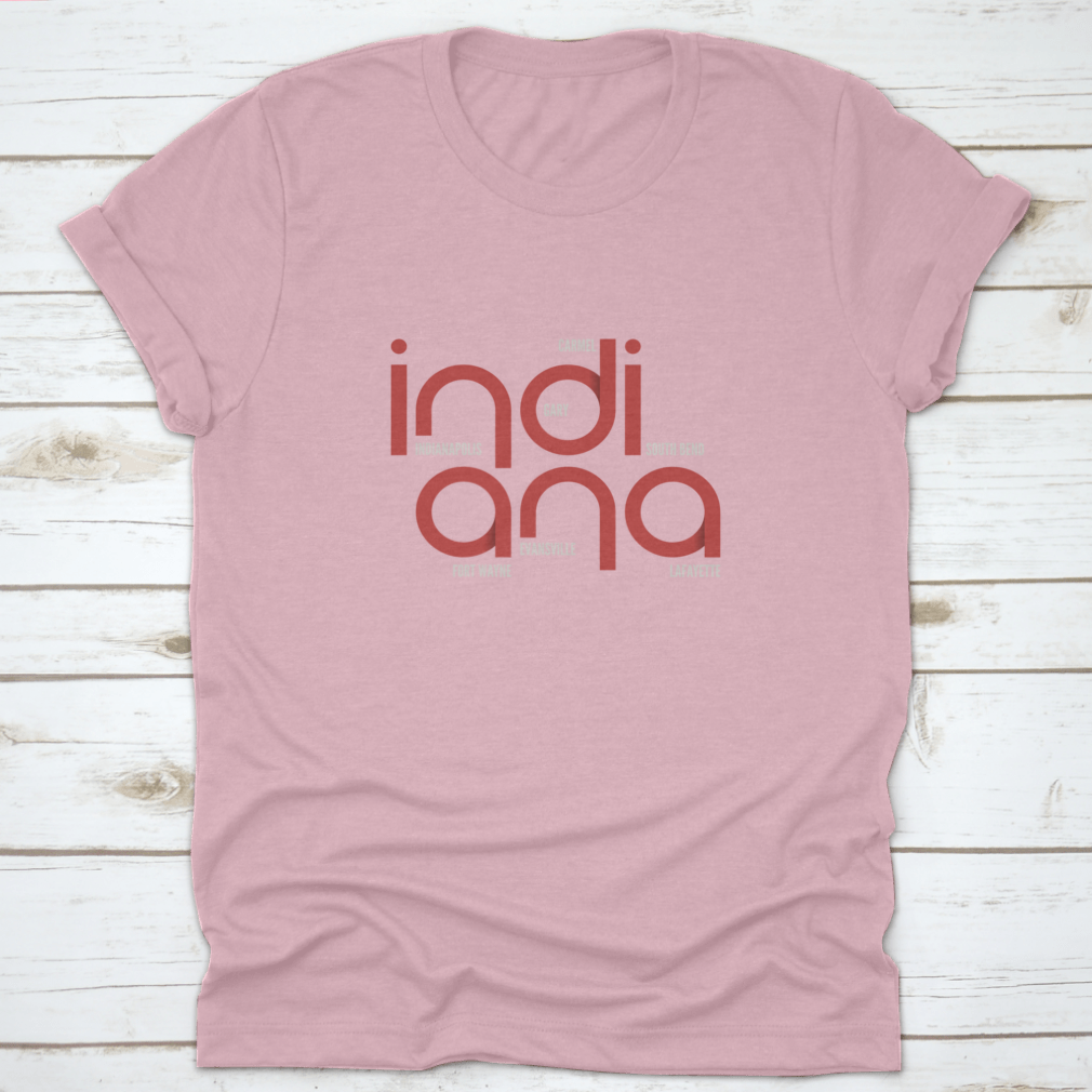 A trendy Indiana State Typography shirt featuring a fascinating illustration art design, made from 100% cotton for comfort.