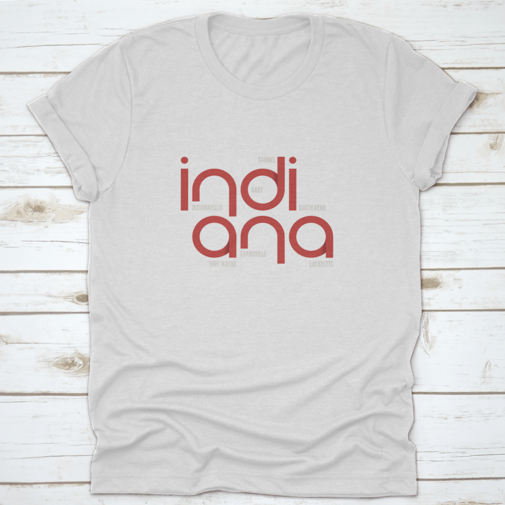 A trendy Indiana State Typography shirt featuring a fascinating illustration art design, made from 100% cotton for comfort.