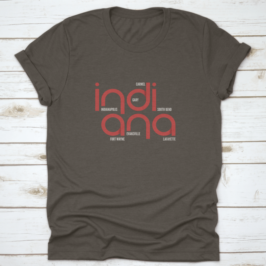 A trendy Indiana State Typography shirt featuring a fascinating illustration art design, made from 100% cotton for comfort.
