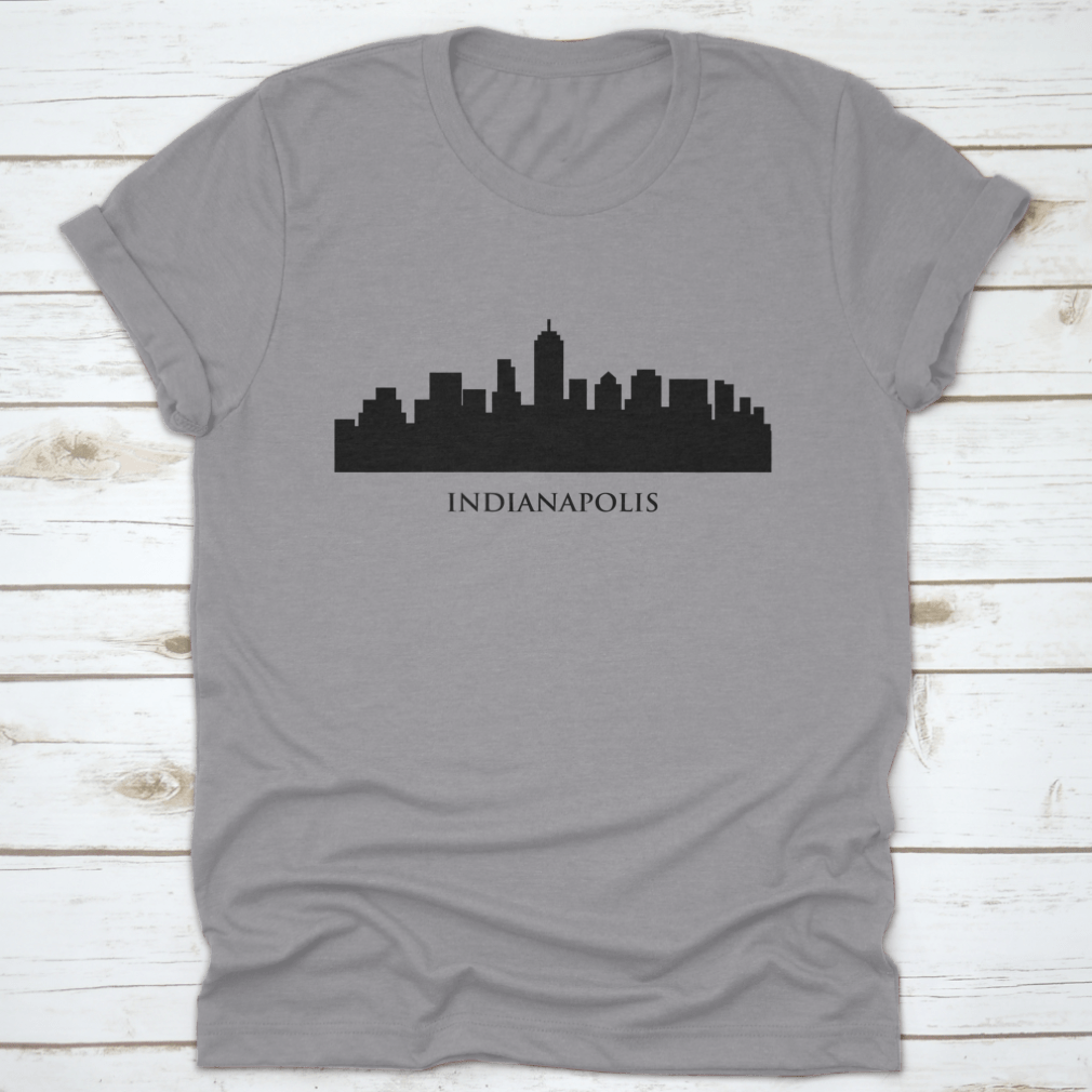 A stylish t-shirt featuring the Indianapolis skyline in a vector illustration with typography design, showcasing urban aesthetics.
