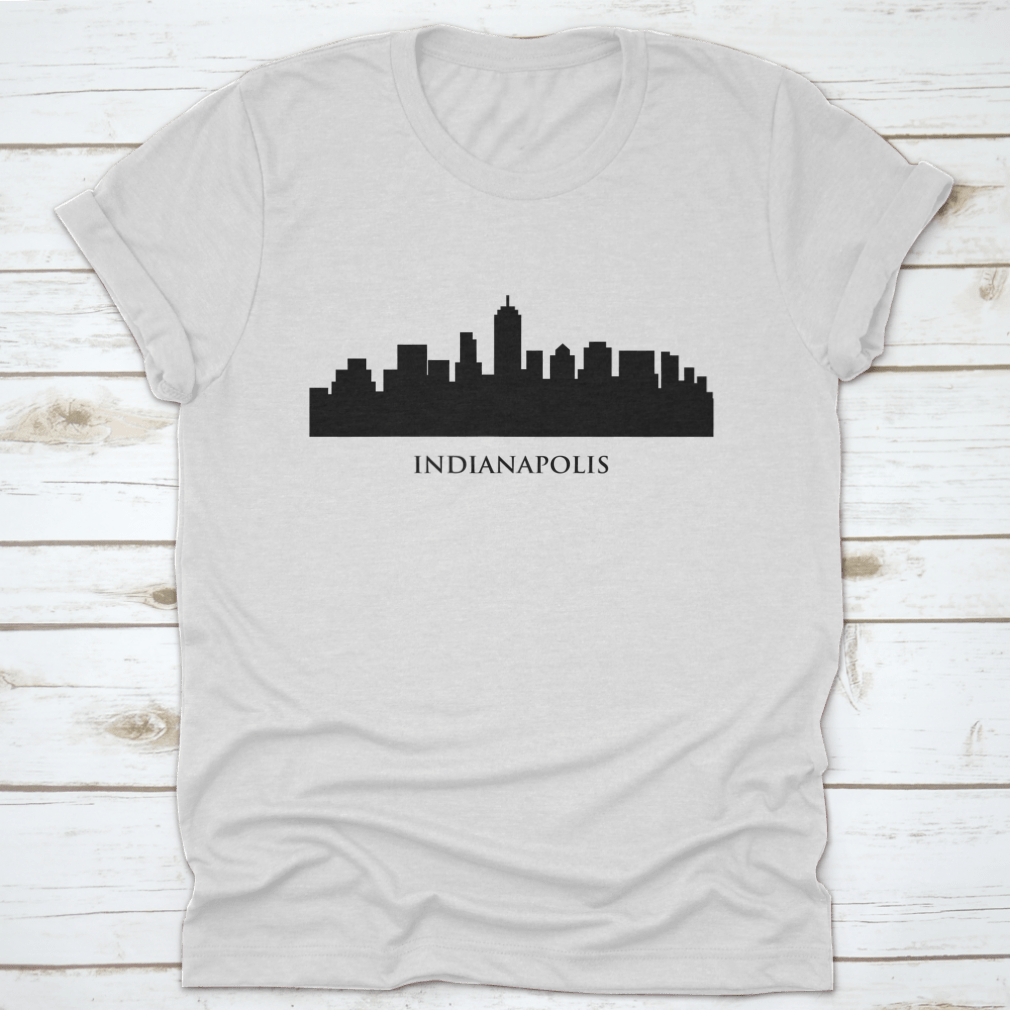 A stylish t-shirt featuring the Indianapolis skyline in a vector illustration with typography design, showcasing urban aesthetics.