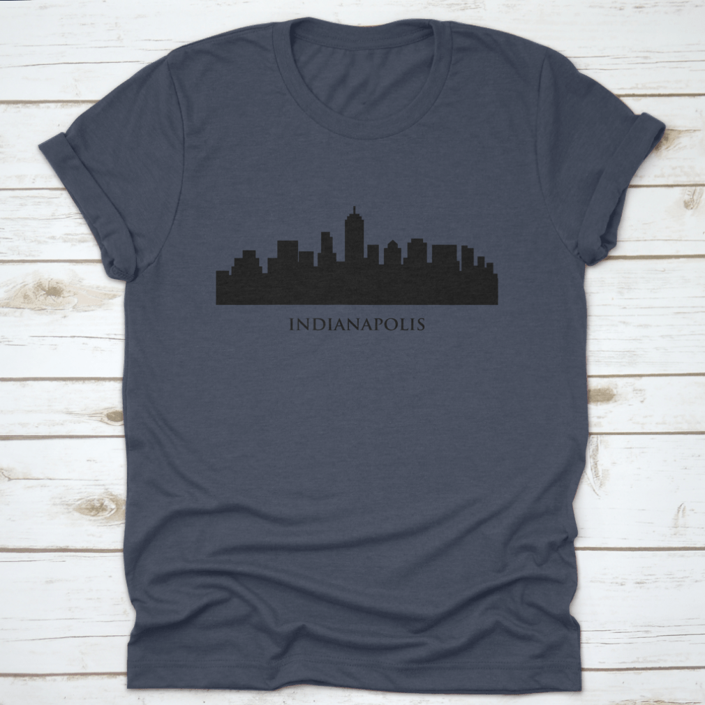 A stylish t-shirt featuring the Indianapolis skyline in a vector illustration with typography design, showcasing urban aesthetics.