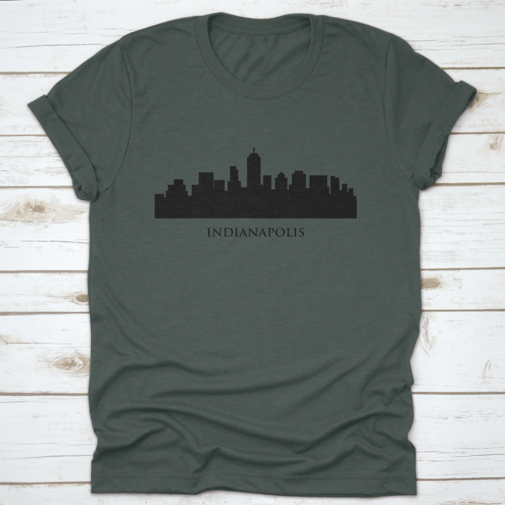 A stylish t-shirt featuring the Indianapolis skyline in a vector illustration with typography design, showcasing urban aesthetics.