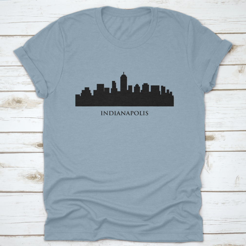 A stylish t-shirt featuring the Indianapolis skyline in a vector illustration with typography design, showcasing urban aesthetics.
