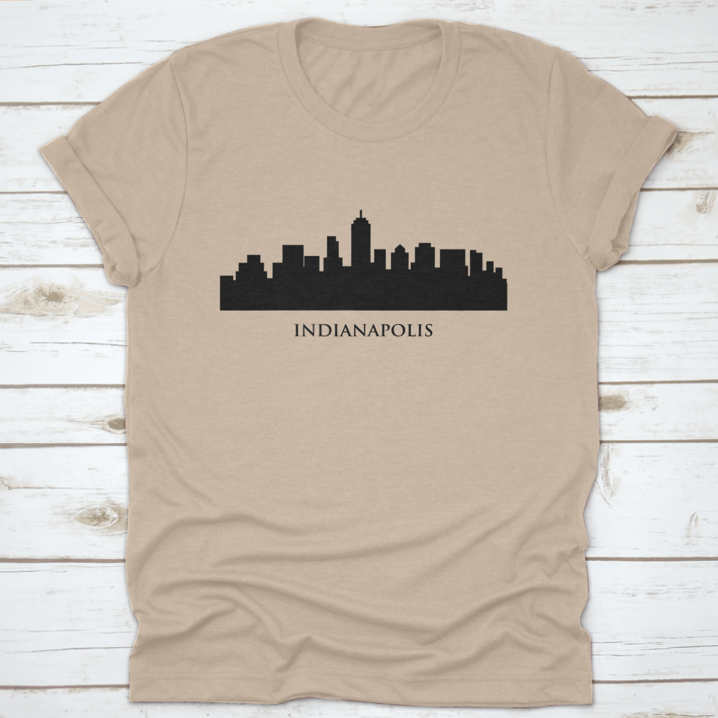 A stylish t-shirt featuring the Indianapolis skyline in a vector illustration with typography design, showcasing urban aesthetics.