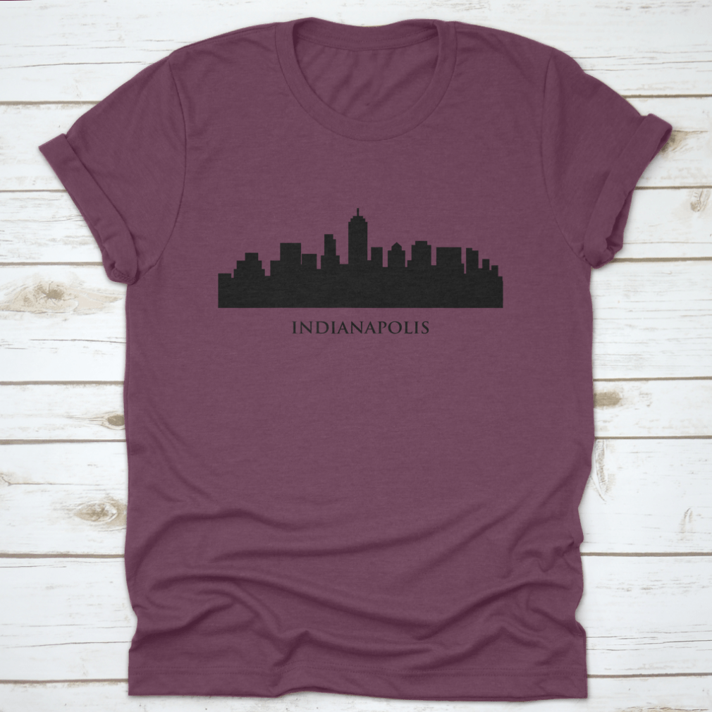A stylish t-shirt featuring the Indianapolis skyline in a vector illustration with typography design, showcasing urban aesthetics.