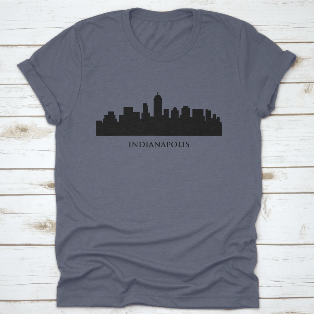 A stylish t-shirt featuring the Indianapolis skyline in a vector illustration with typography design, showcasing urban aesthetics.