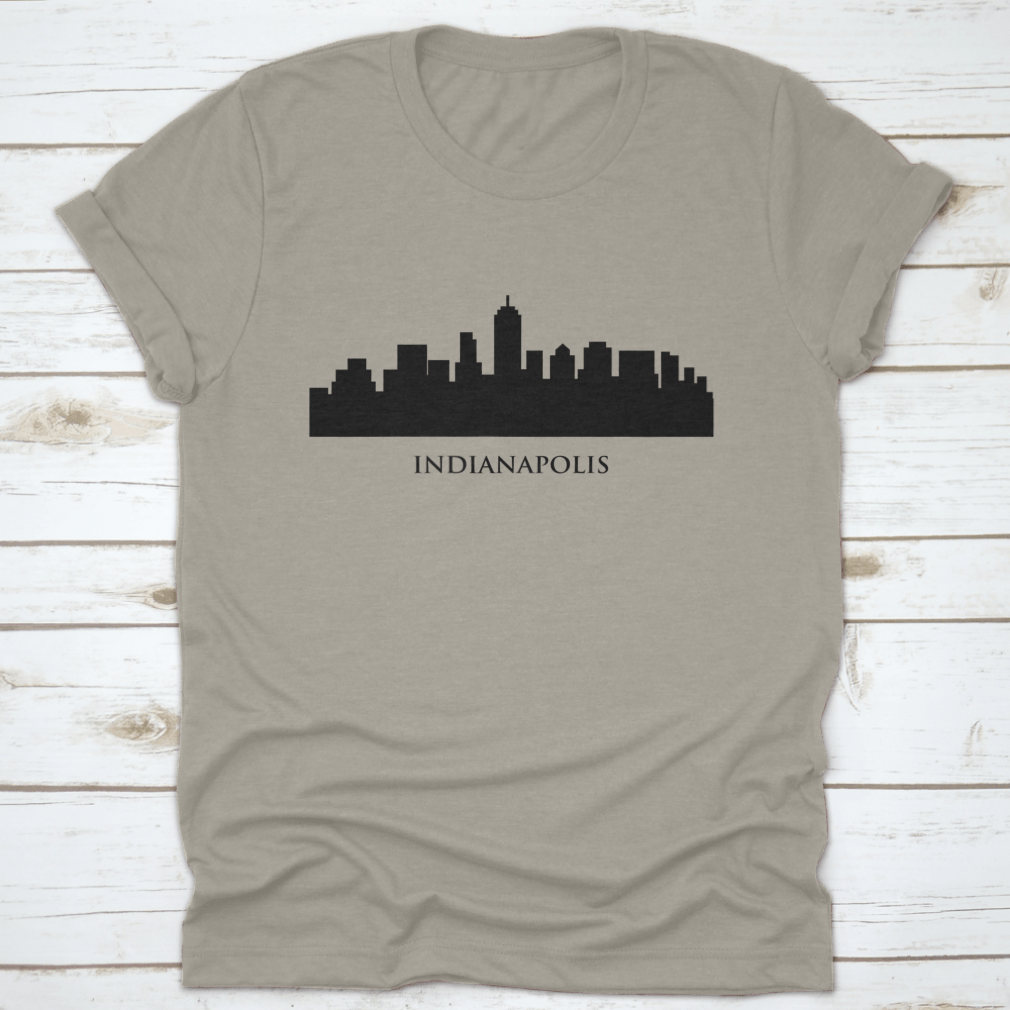 A stylish t-shirt featuring the Indianapolis skyline in a vector illustration with typography design, showcasing urban aesthetics.