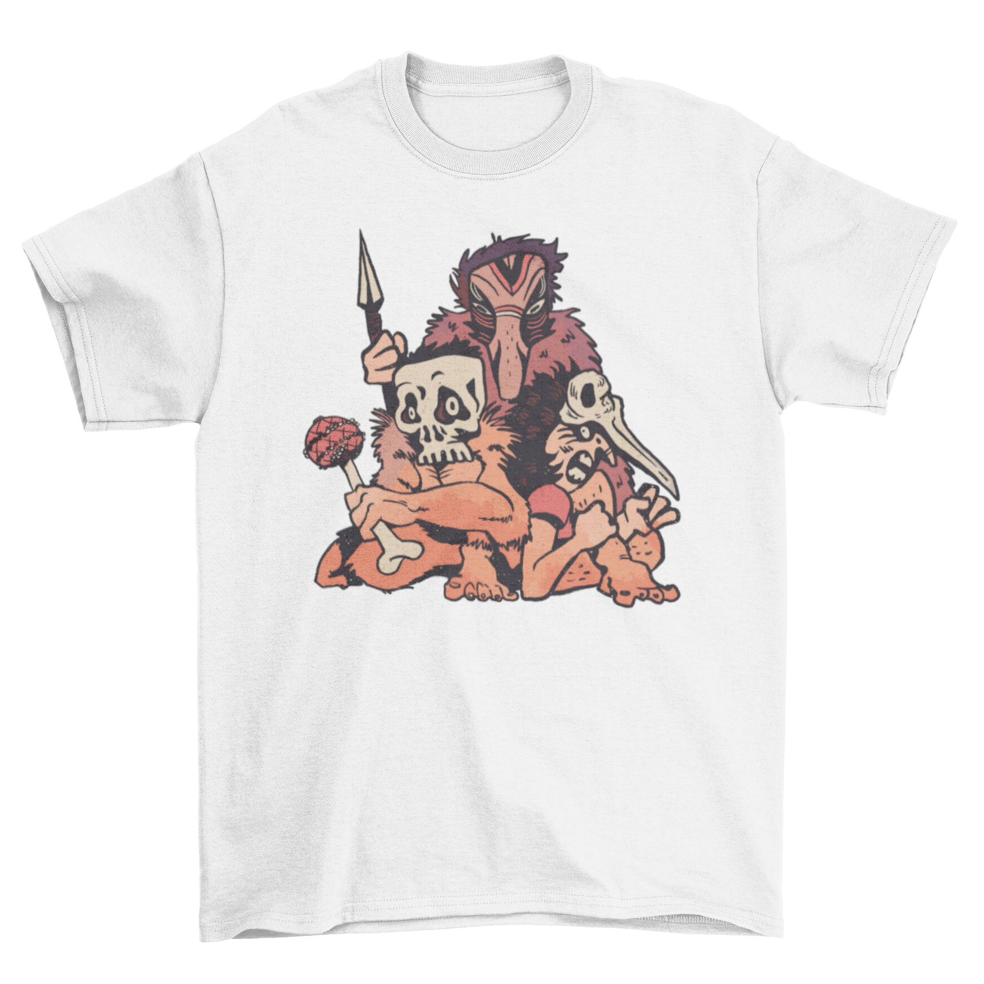 Indigenous people tribe t-shirt featuring vibrant tribal and skull mask designs, showcasing cultural heritage and artistic expression.